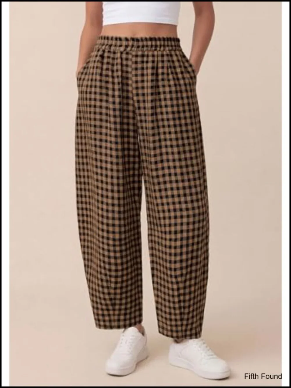 Plaid Barrel Pants Women Wide Leg Lounge Trousers Gingham Pull-On